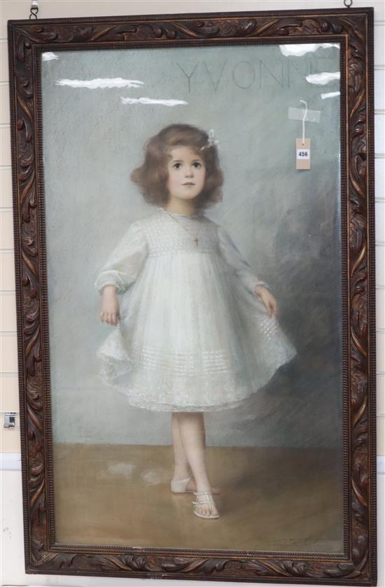 V.De Liste, pastel, portrait of Yvonne, indistinctly signed, 117 x 69cm
